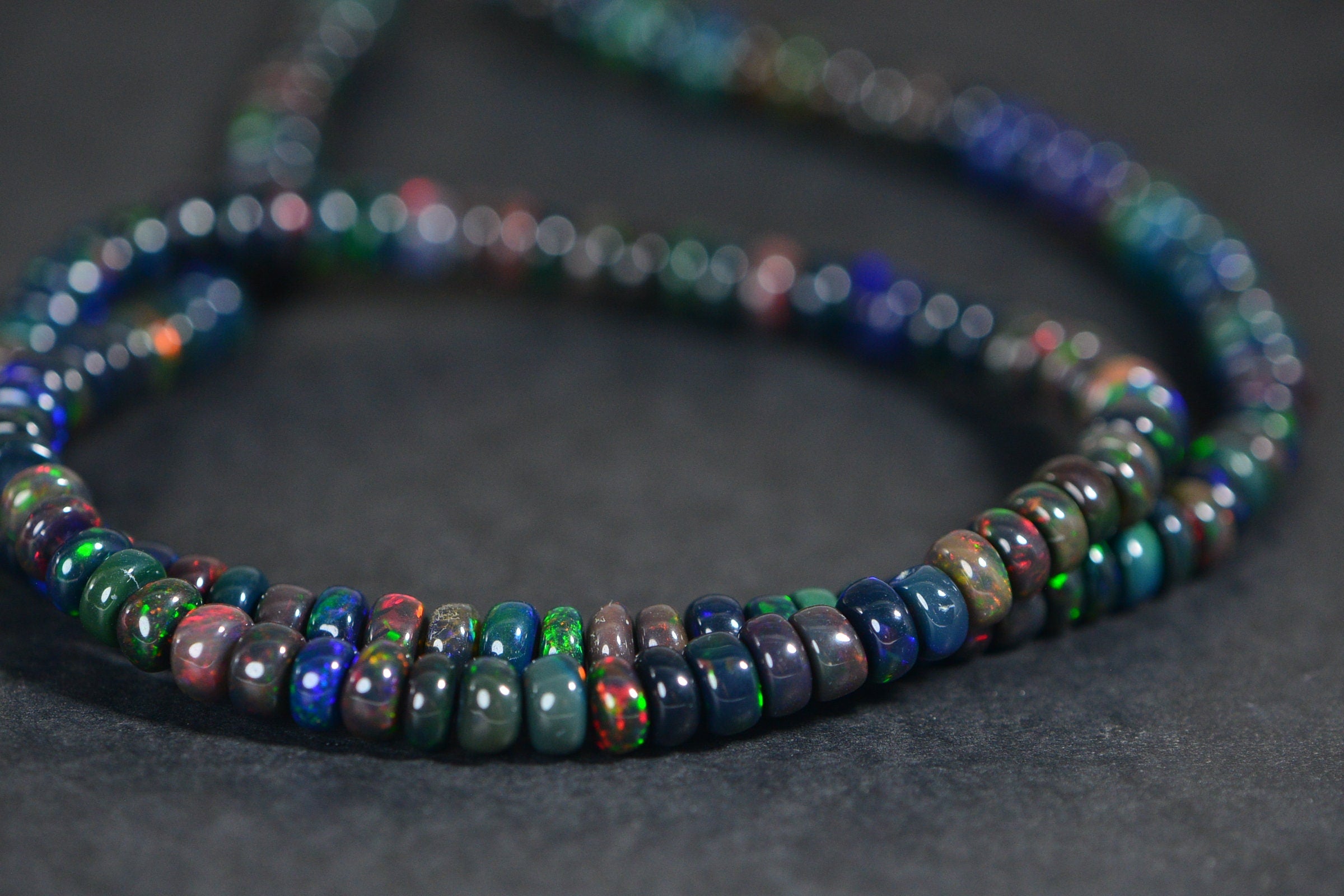 Ethiopian Black Opal Beads Smooth  Rondelle Beads Natural Gemstone Beads Jewelry Making Supplies