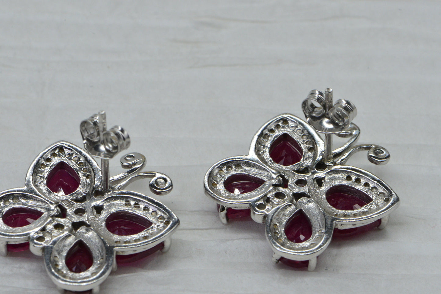 Genuine Ruby Butterfly  Stud Earrings Prong Set Sterling Silver Birthstone July