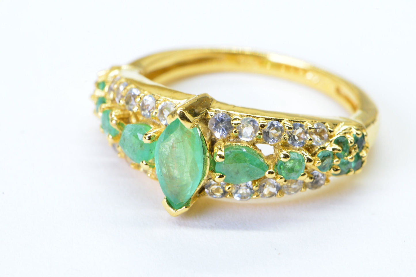 Colombian Emerald Ring: 24K Gold Over Sterling Silver, Vintage May Birthstone