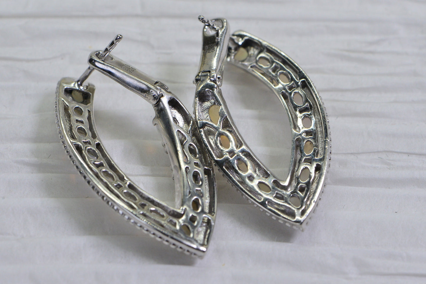 White Opal Sterling Silver Hoop Earrings, October Birthstone