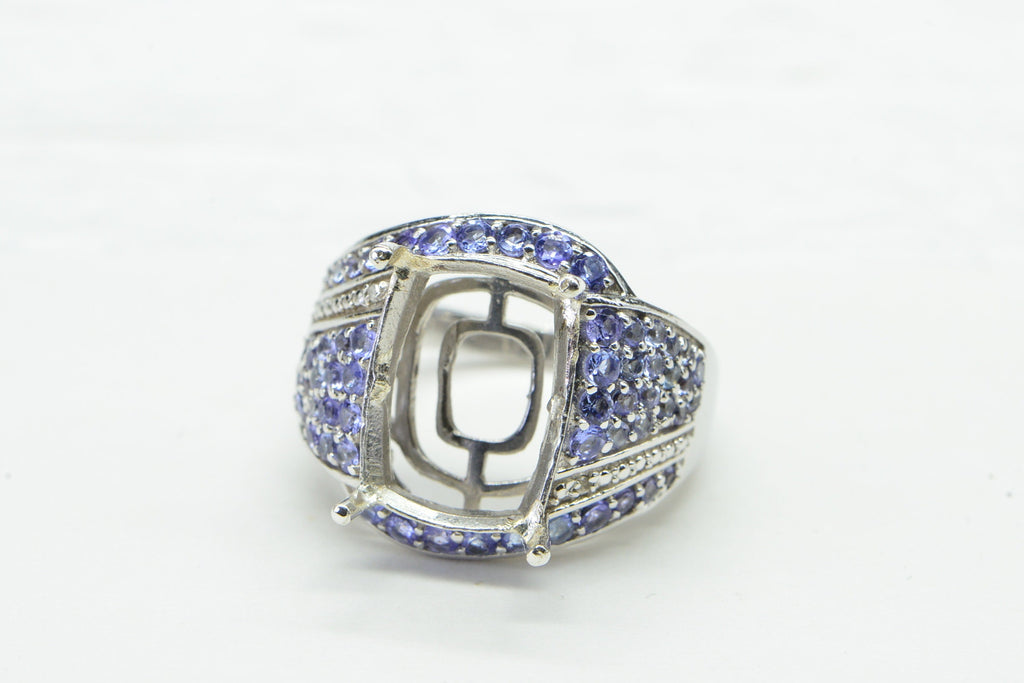 Blank Tanzanite Cluster Ring: White Gold over Sterling Silver, Size 9
