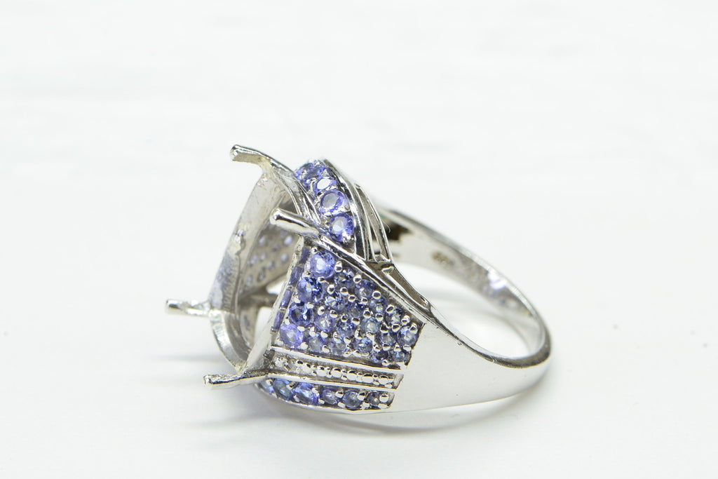 Blank Tanzanite Cluster Ring: White Gold over Sterling Silver, Size 9