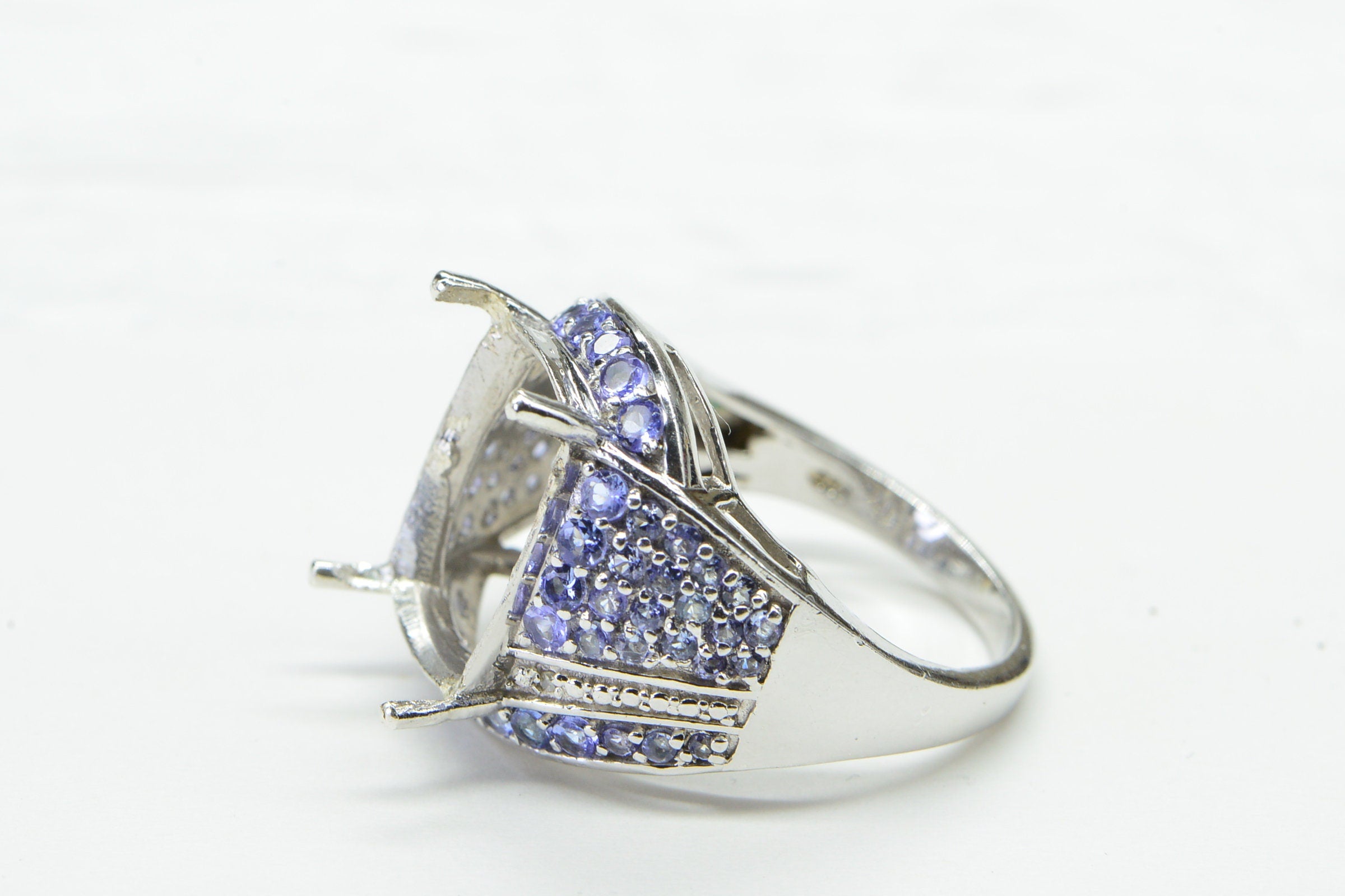 Blank Tanzanite Cluster Ring: White Gold over Sterling Silver, Size 9