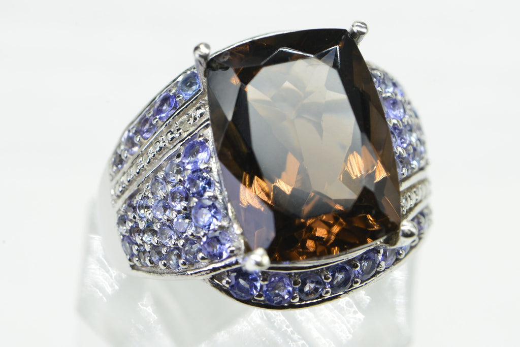 Blank Tanzanite Cluster Ring: White Gold over Sterling Silver, Size 9