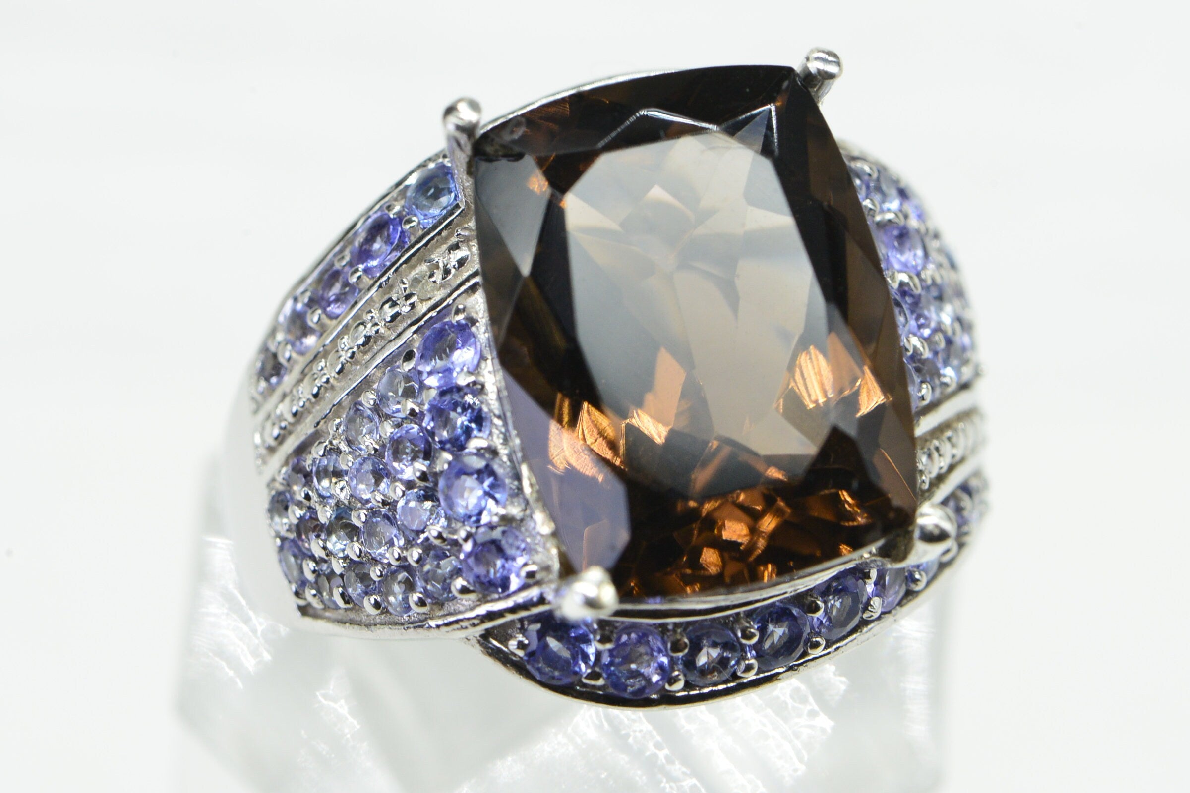 Blank Tanzanite Cluster Ring: White Gold over Sterling Silver, Size 9