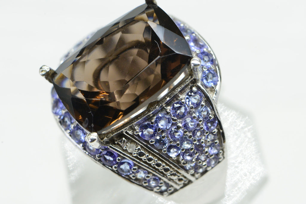 Blank Tanzanite Cluster Ring: White Gold over Sterling Silver, Size 9