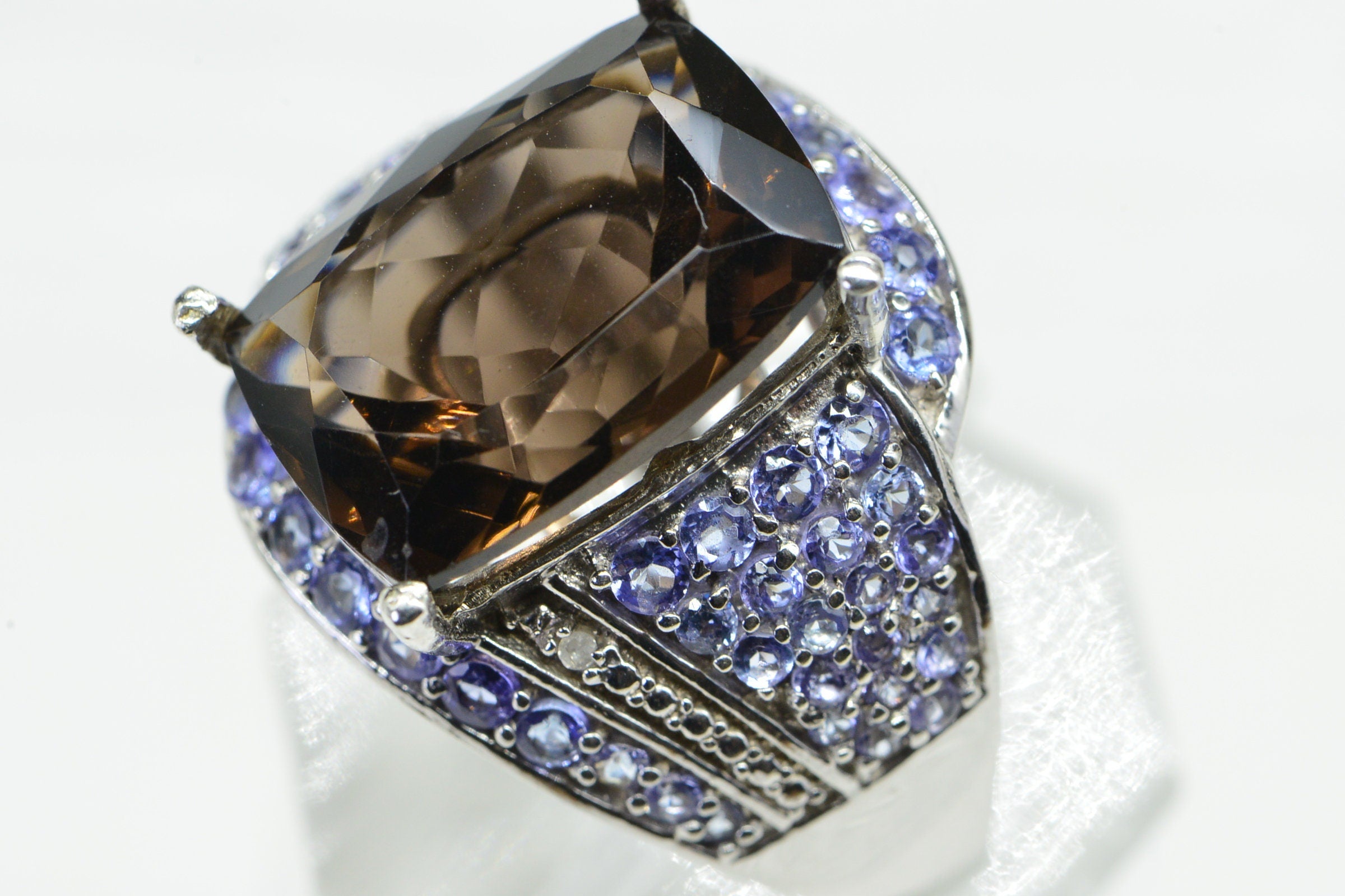 Blank Tanzanite Cluster Ring: White Gold over Sterling Silver, Size 9