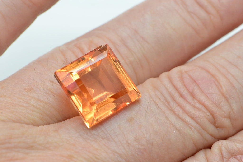 Orange Sapphire Gemstone: 13mm Princess Cut Lab-Created Stone