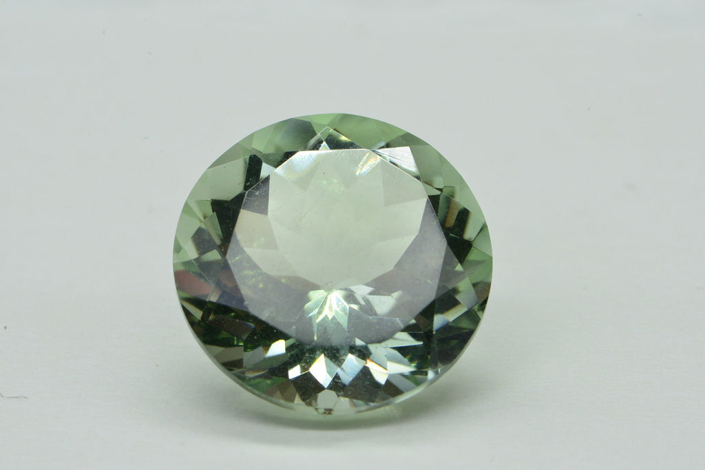 Natural Light Green Amethyst 15mm Round Diamond Cut  Loose Gemstone
