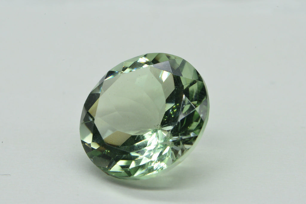 Natural Light Green Amethyst 15mm Round Diamond Cut  Loose Gemstone