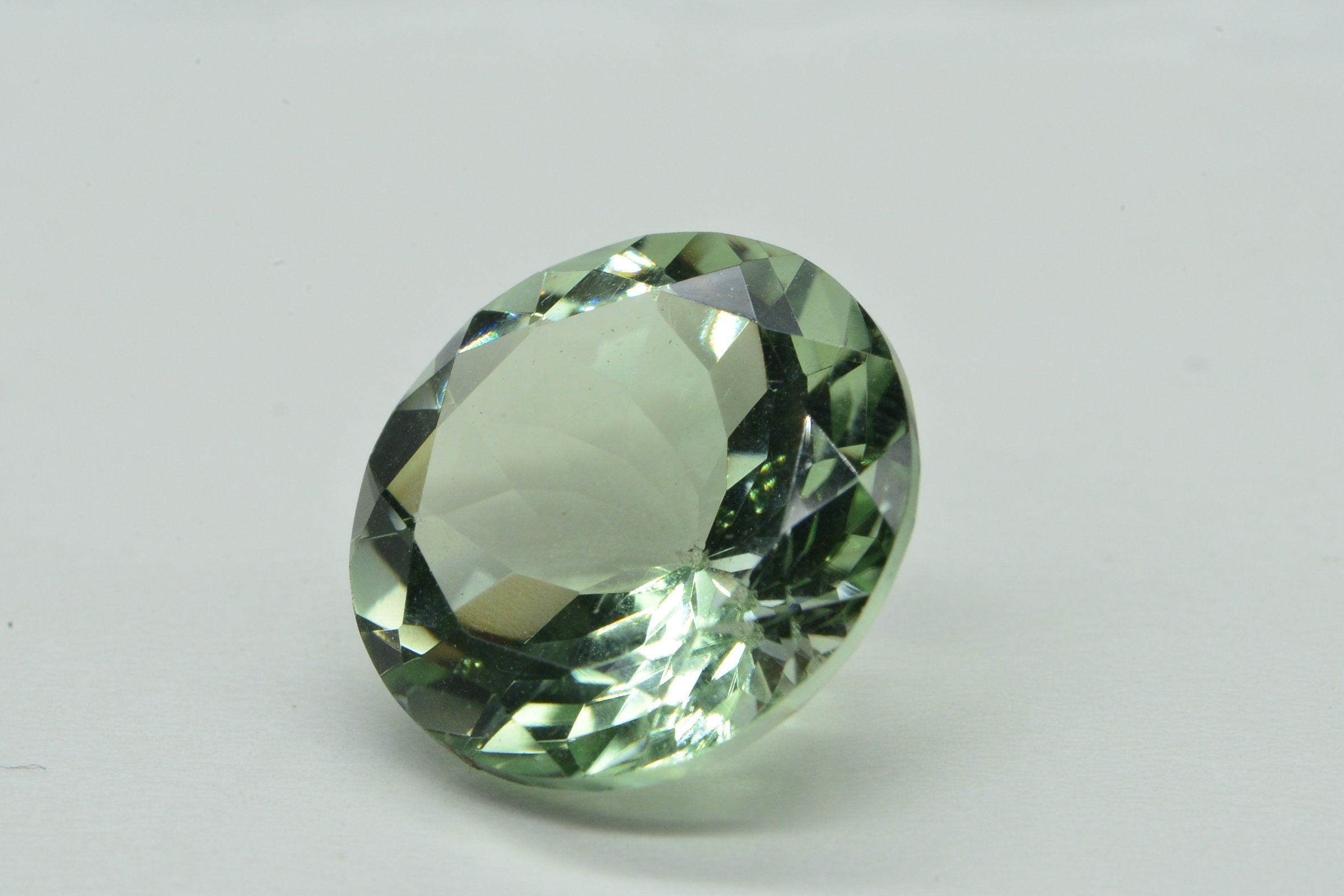 Natural Light Green Amethyst 15mm Round Diamond Cut  Loose Gemstone
