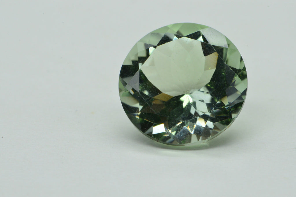 Natural Light Green Amethyst 15mm Round Diamond Cut  Loose Gemstone