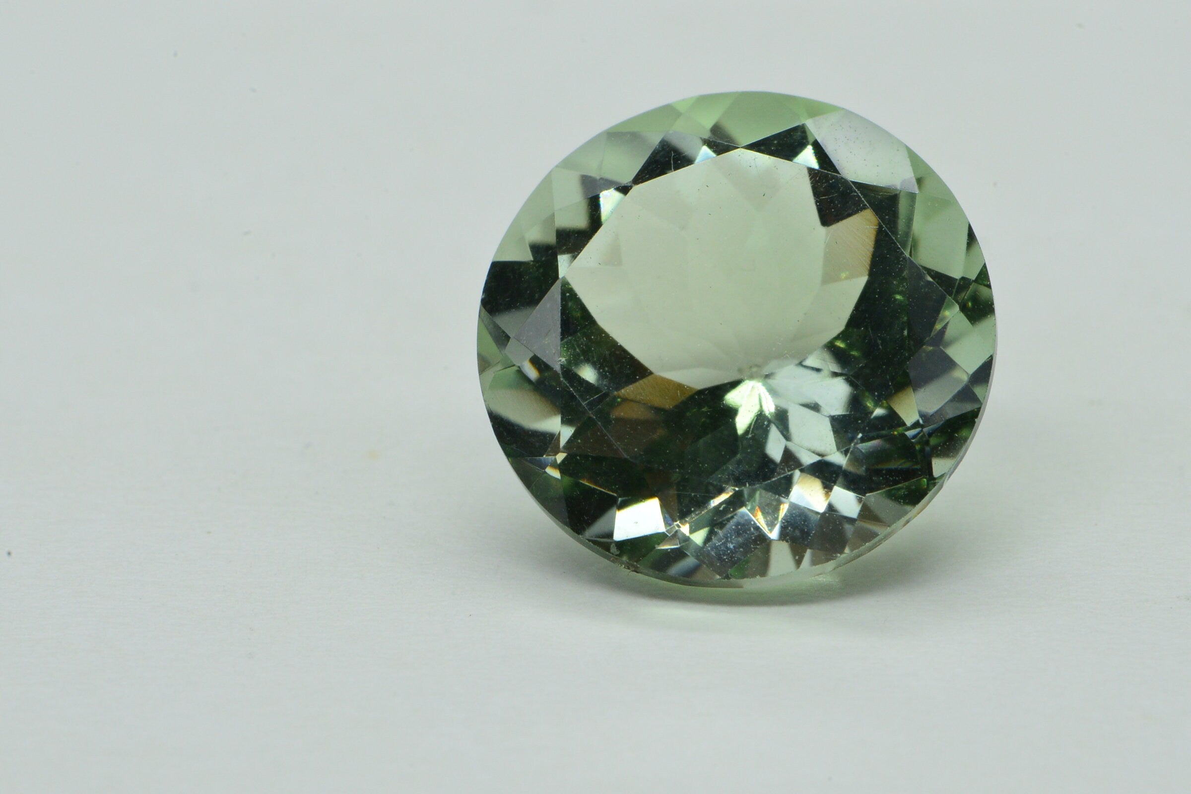 Natural Light Green Amethyst 15mm Round Diamond Cut  Loose Gemstone