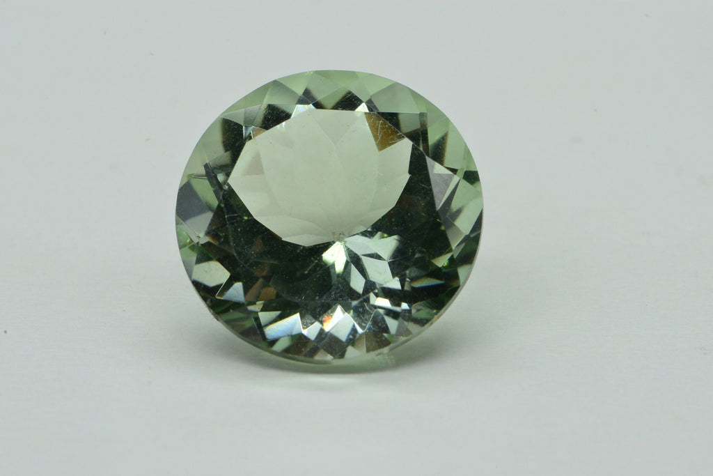 Natural Light Green Amethyst 15mm Round Diamond Cut  Loose Gemstone