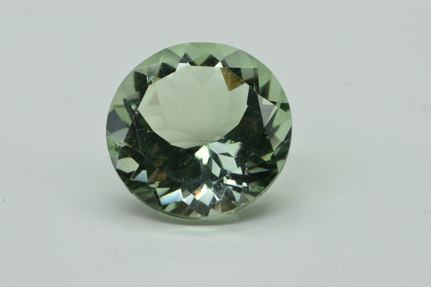 Natural Light Green Amethyst 15mm Round Diamond Cut  Loose Gemstone
