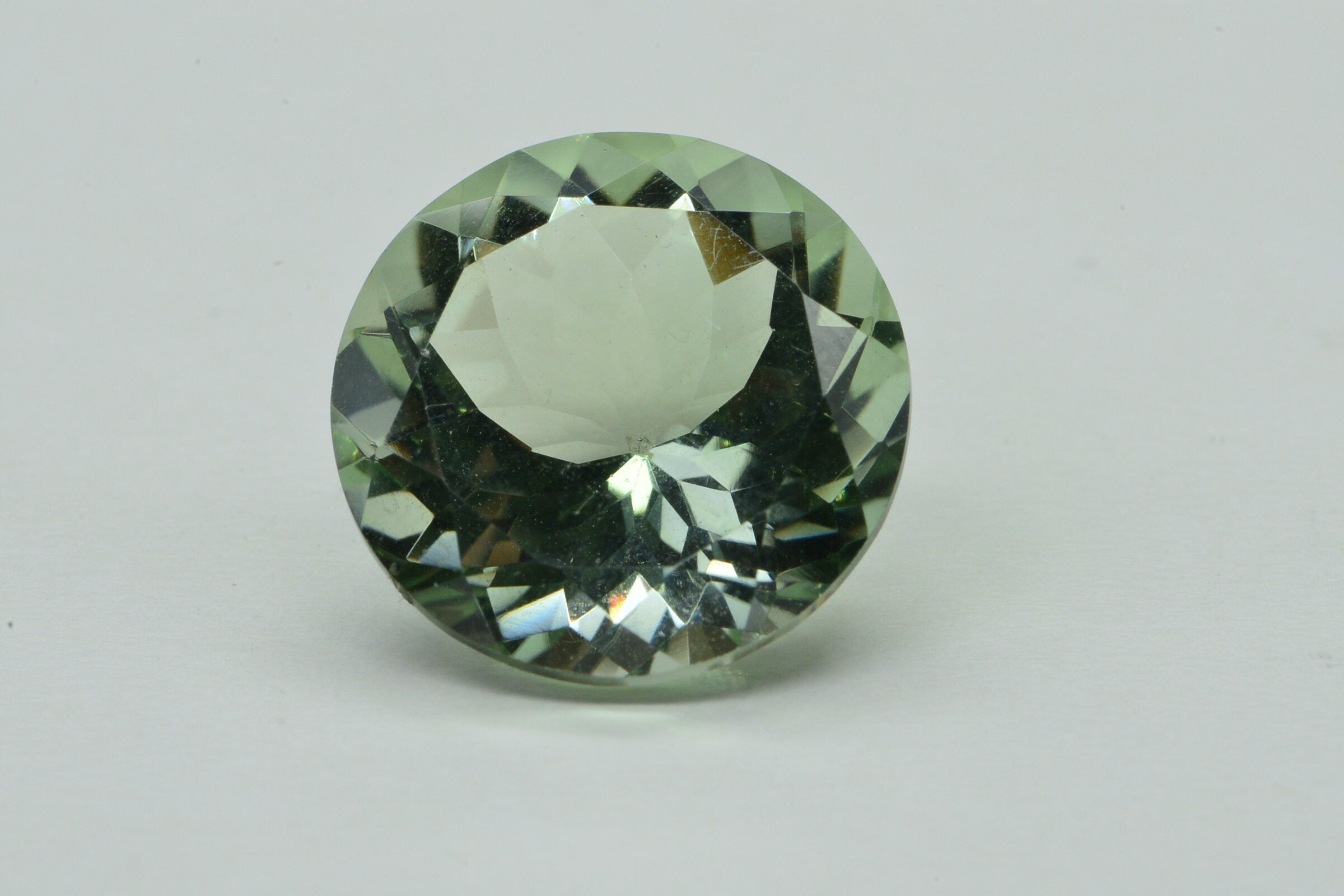 Natural Light Green Amethyst 15mm Round Diamond Cut  Loose Gemstone