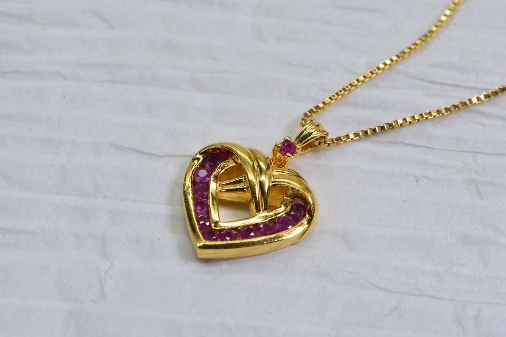Ruby Heart Pendant: 24K Gold over Sterling Silver Necklace