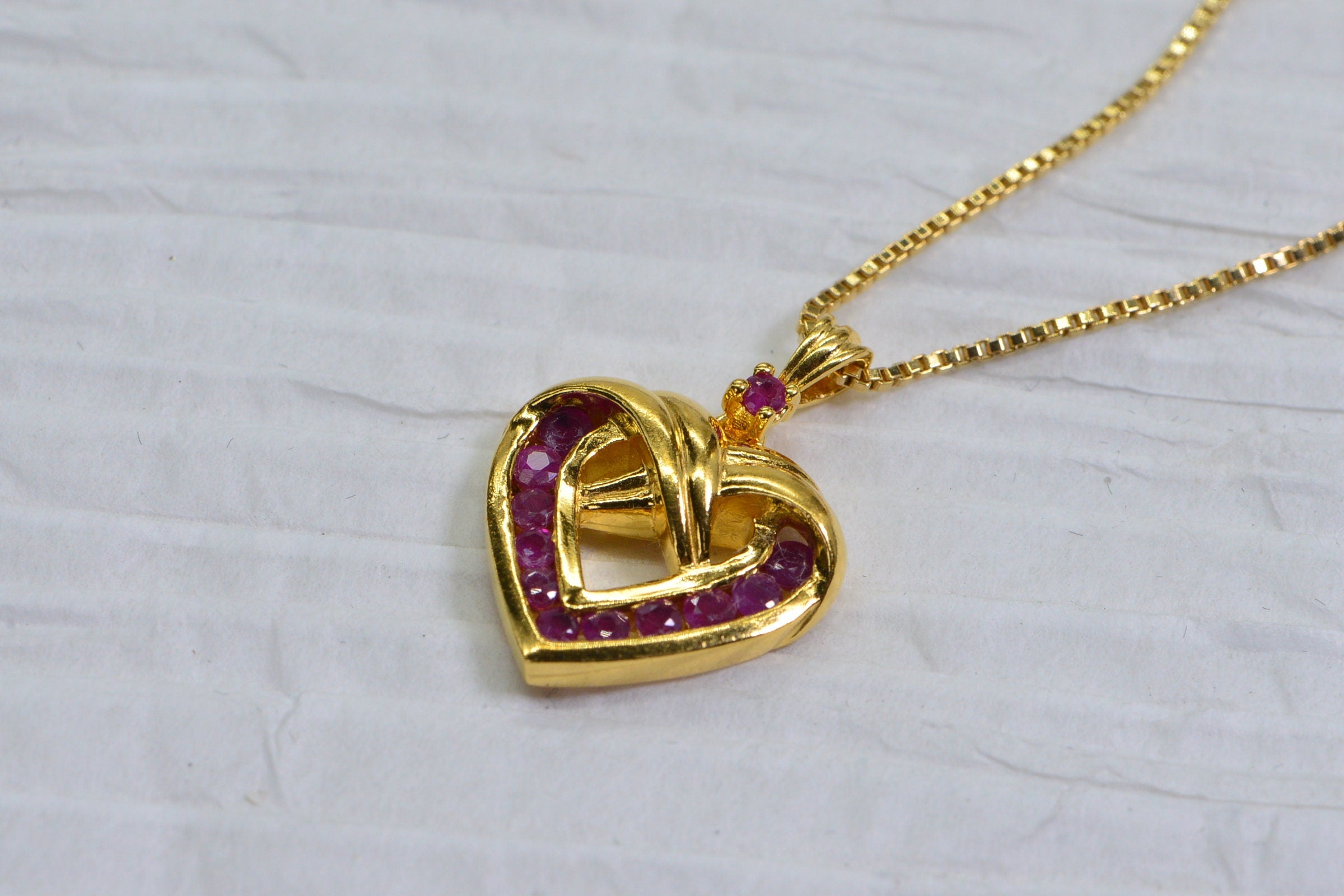 Ruby Heart Pendant: 24K Gold over Sterling Silver Necklace