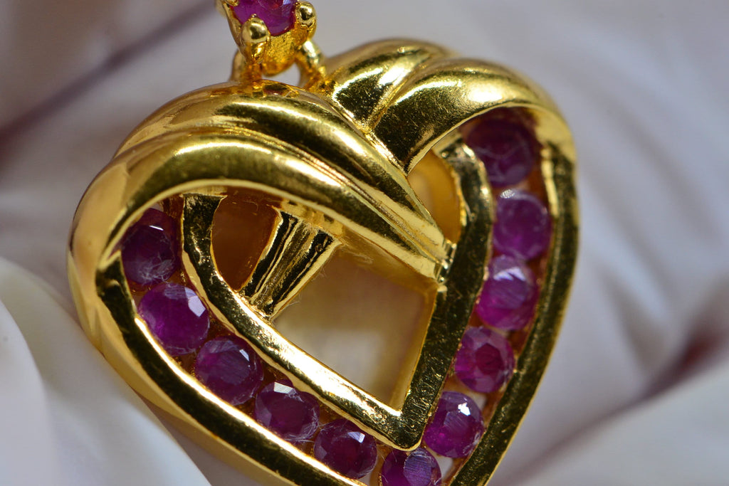 Ruby Heart Pendant: 24K Gold over Sterling Silver Necklace