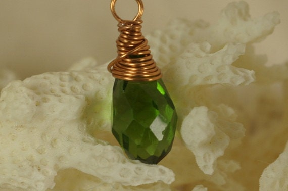 Wire Wrapped Green Teardrops 11X6 mm Single Pendant Add Dangle