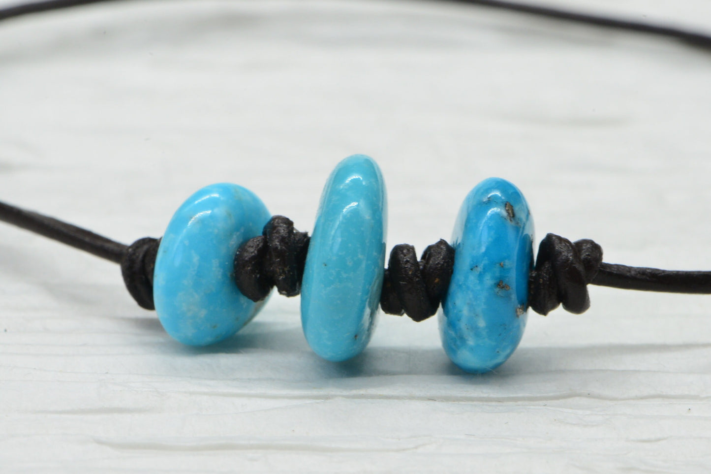 Raw Sleeping Beauty Turquoise Nugget Bracelet: Adjustable Leather Cord