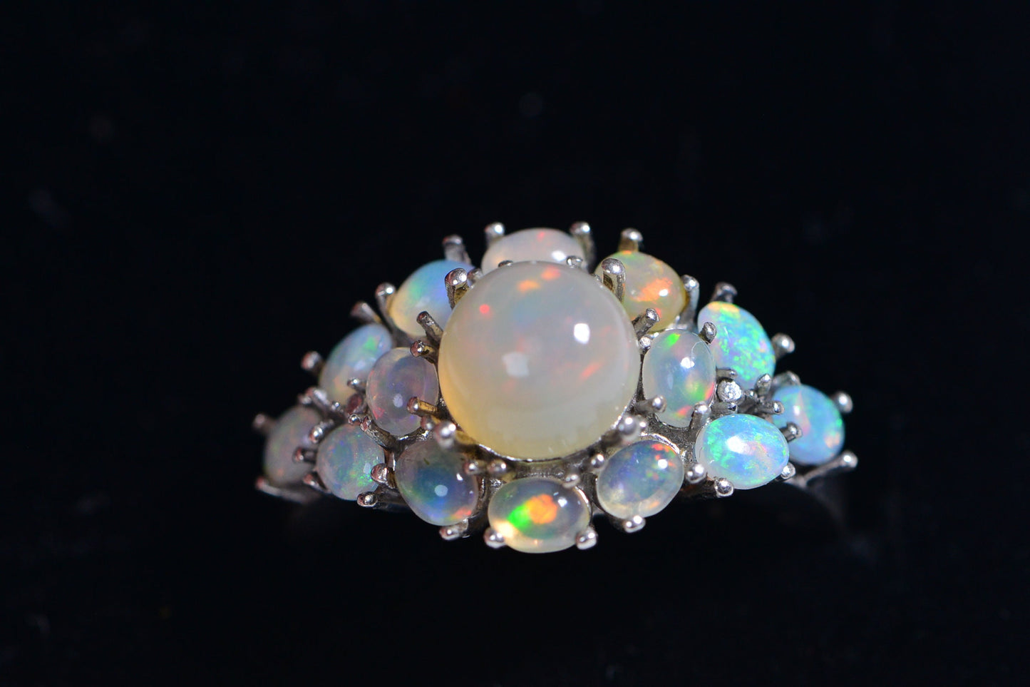 Ethiopian Opal Flower Ring: Sterling Silver Cocktail Ring