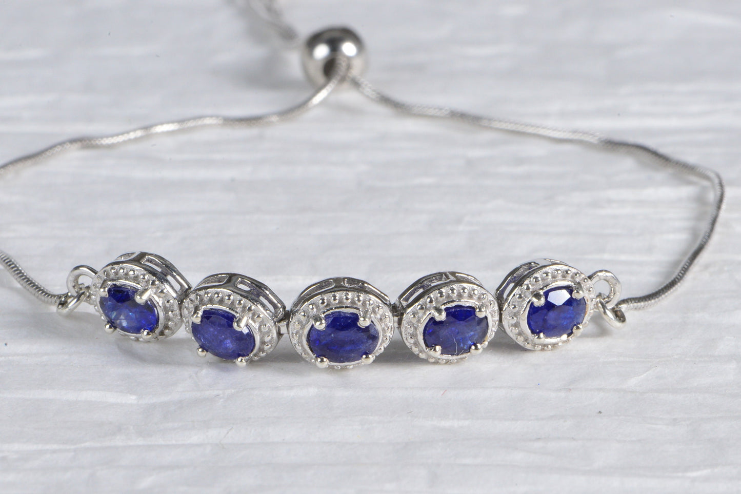 Ceylon Blue Sapphire Bolo Bracelet Adjustable Rhodium Over Sterling Silver Birthstone September