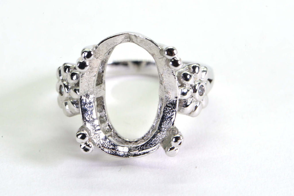 Sterling Silver Oval 14X10mm Ring Mounting: Zircon Engagement Setting, Size 6
