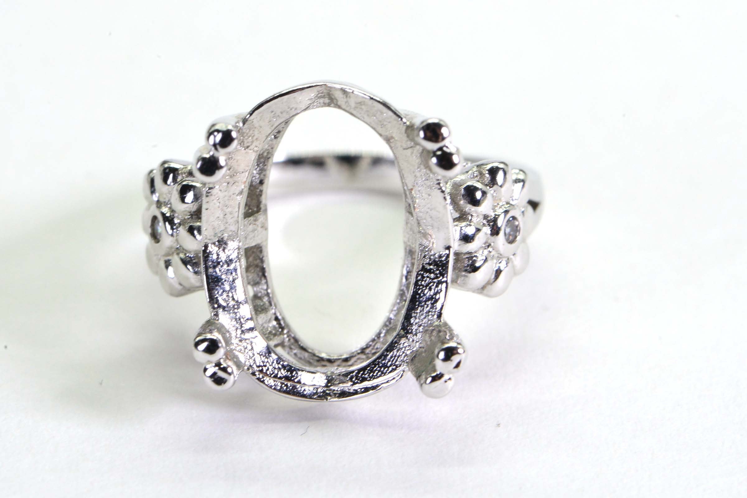 Sterling Silver Oval 14X10mm Ring Mounting: Zircon Engagement Setting, Size 6