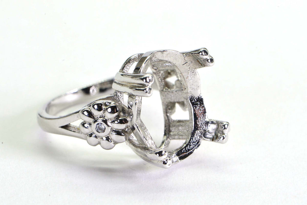 Sterling Silver Oval 14X10mm Ring Mounting: Zircon Engagement Setting, Size 6
