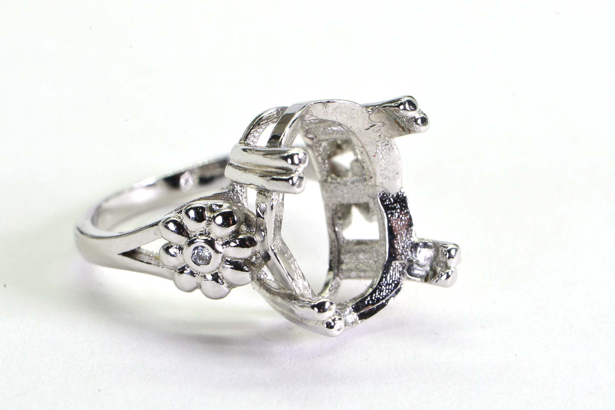 Sterling Silver Oval 14X10mm Ring Mounting: Zircon Engagement Setting, Size 6