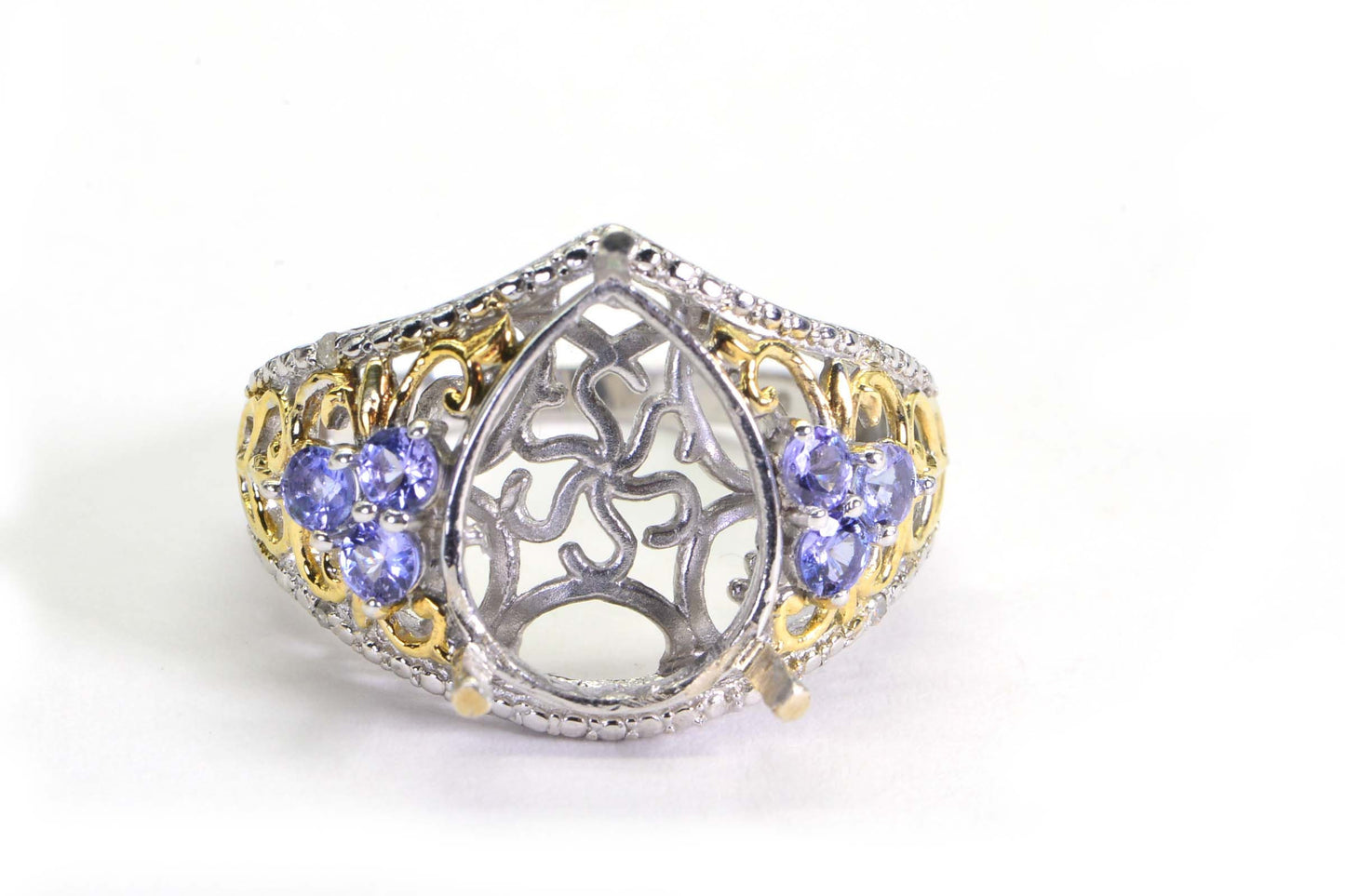 14K Gold Over Sterling Silver Pear Cab Ring Blank, Size 11