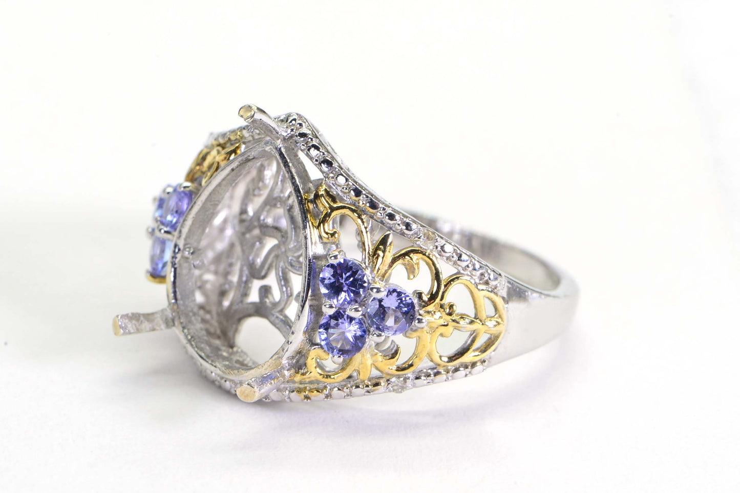 14K Gold Over Sterling Silver Pear Cab Ring Blank, Size 11