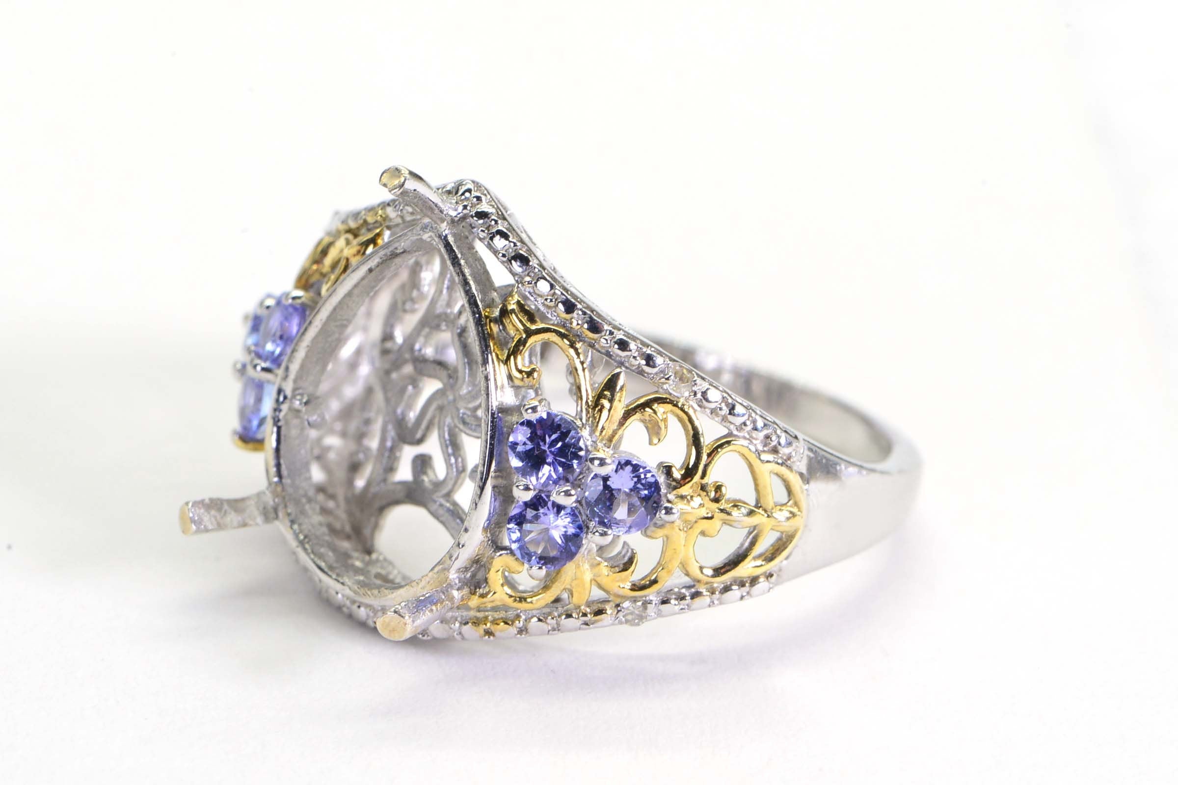 14K Gold Over Sterling Silver Pear Cab Ring Blank, Size 11