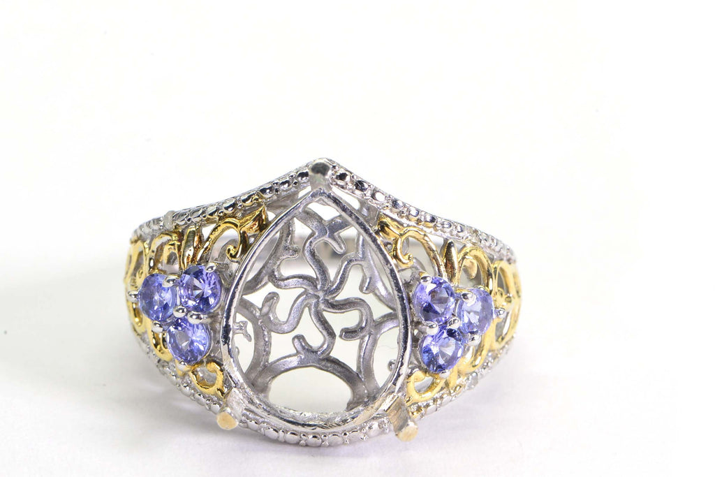14K Gold Over Sterling Silver Pear Cab Ring Blank, Size 11