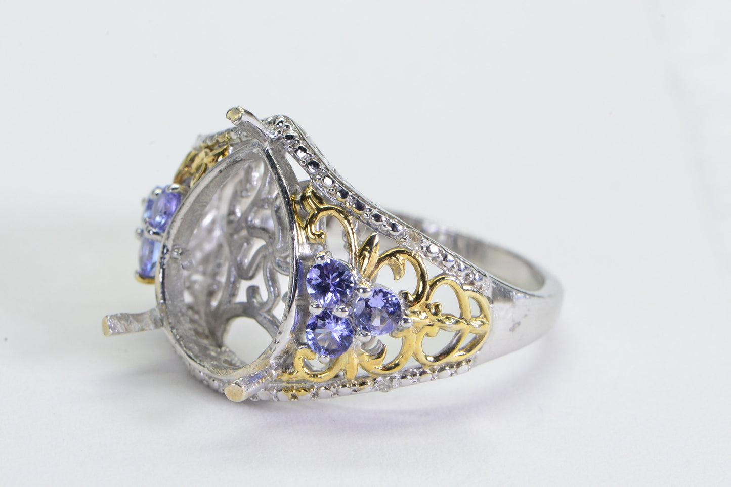 14K Gold Over Sterling Silver Pear Cab Ring Blank, Size 11