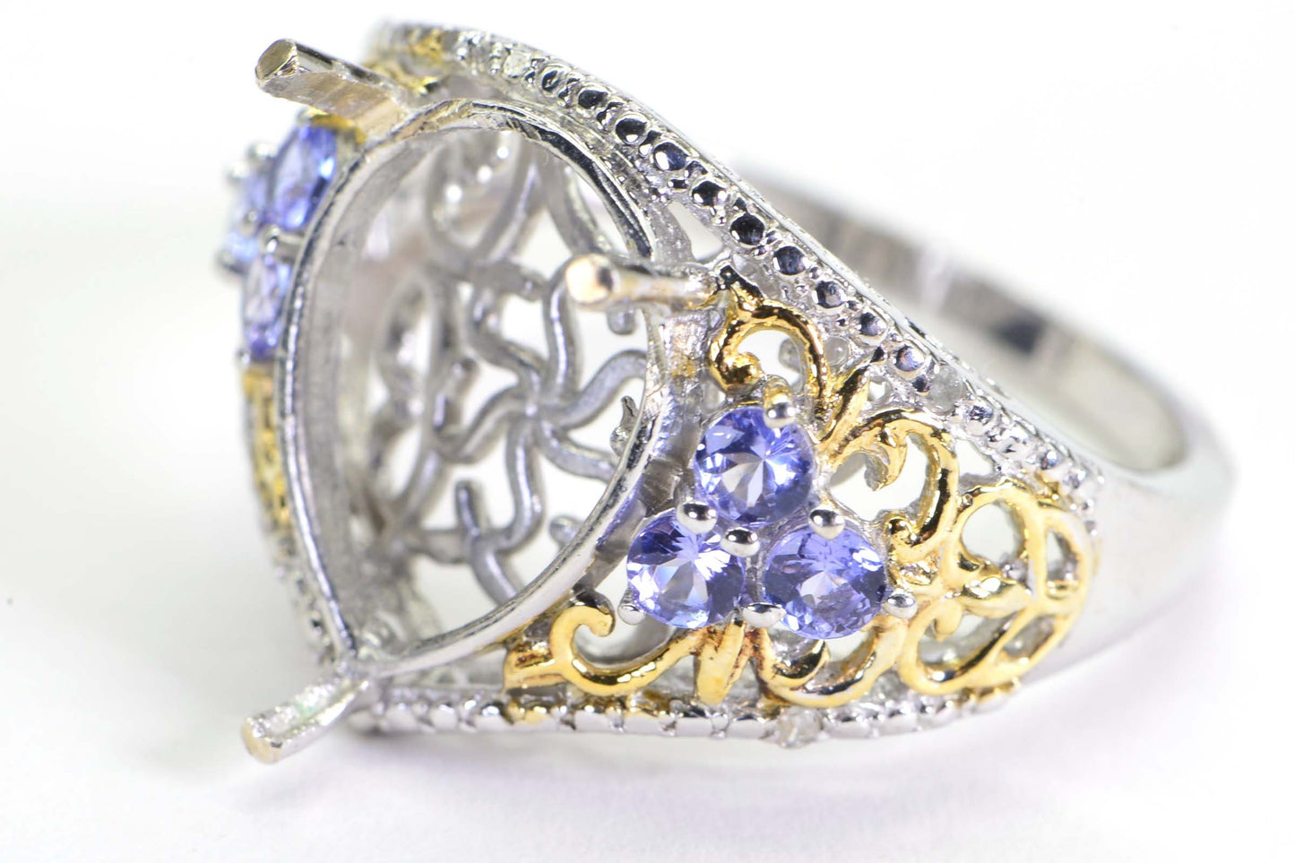 14K Gold Over Sterling Silver Pear Cab Ring Blank, Size 11