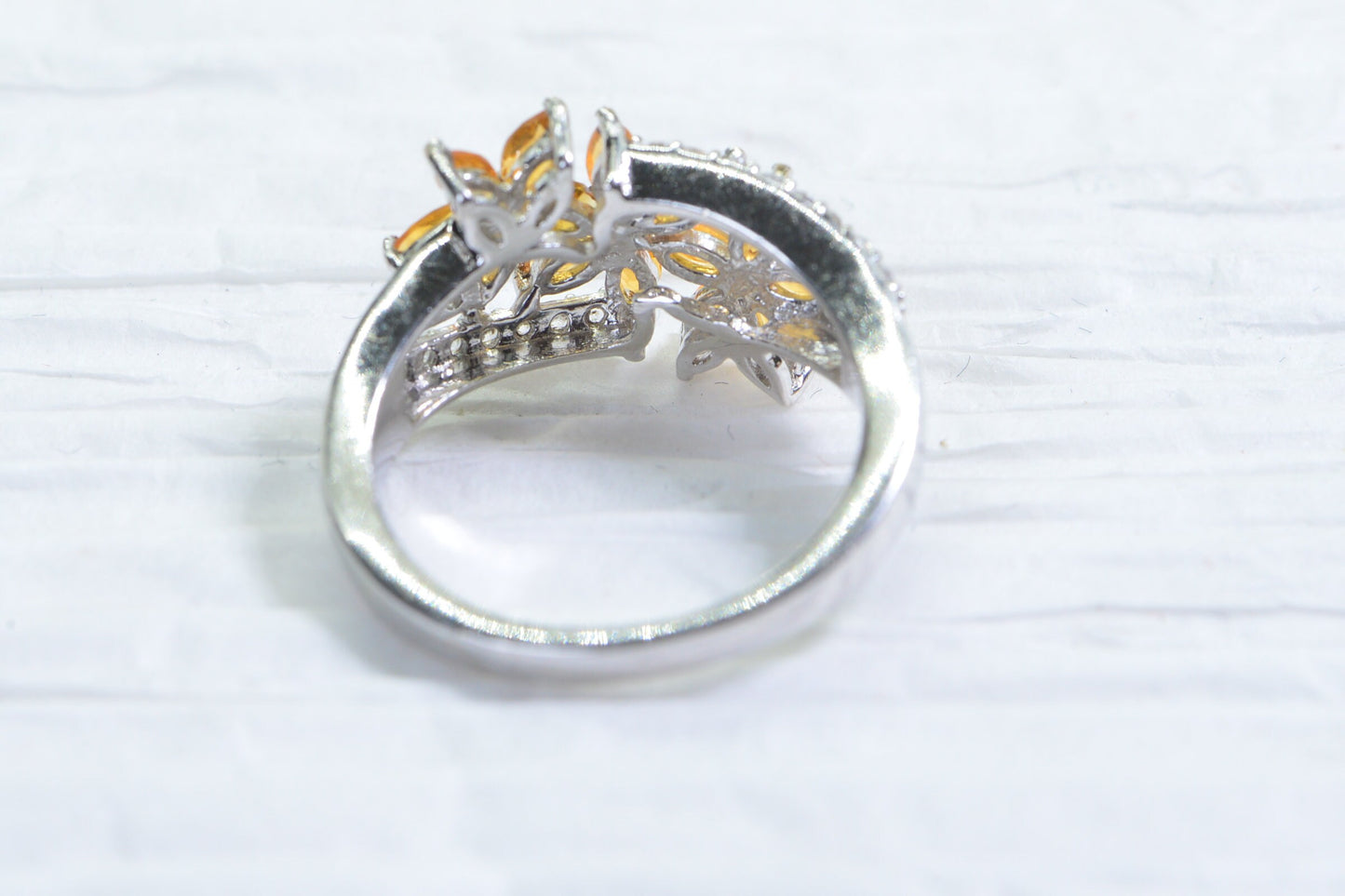 Mexican  Fire Opal Cluster Three Flower Ring   Sterling Silver Marquise  style ring