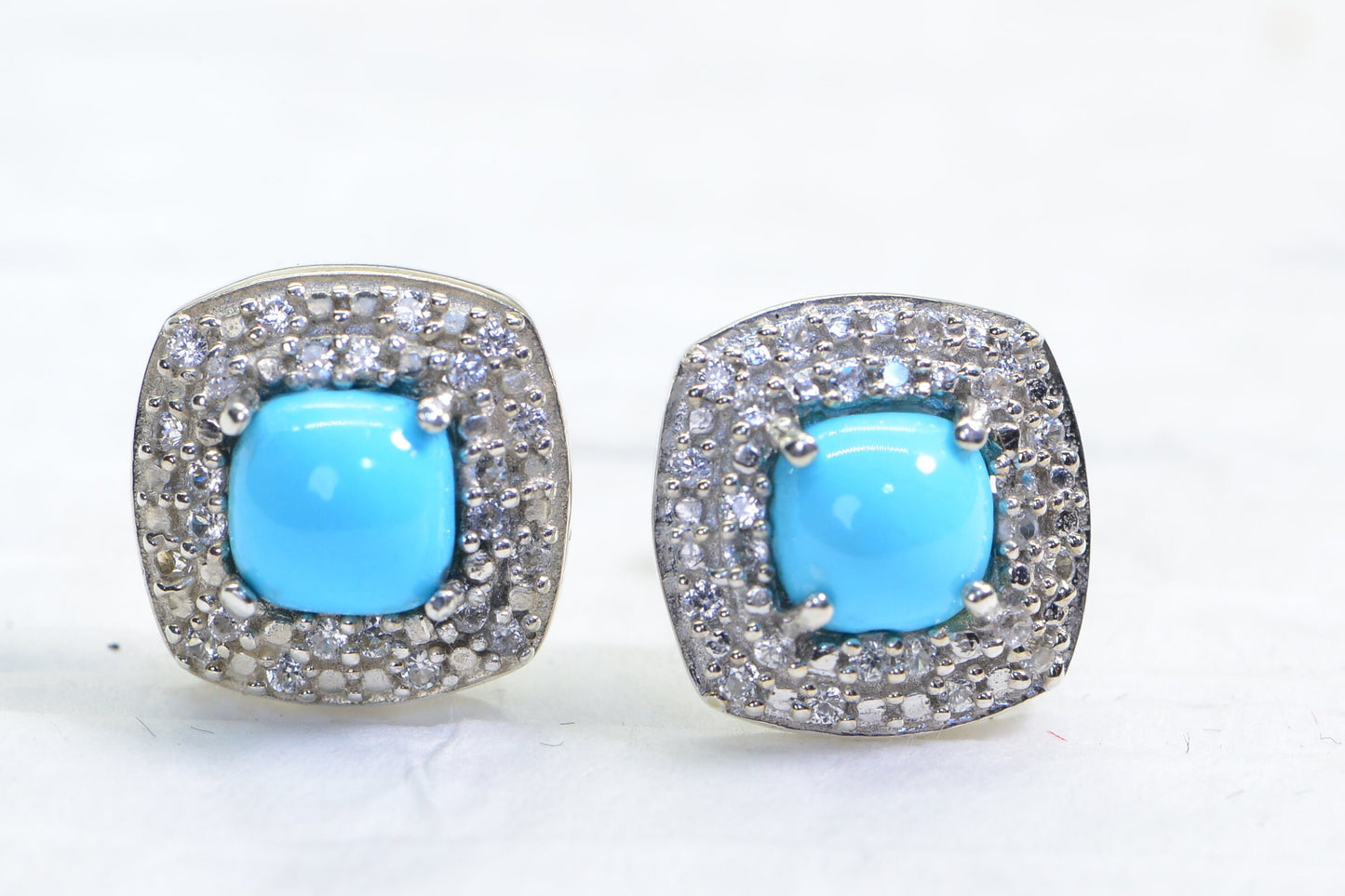 Sleeping Beauty Turquoise Stud Earrings: White Zircon, Sterling Silver