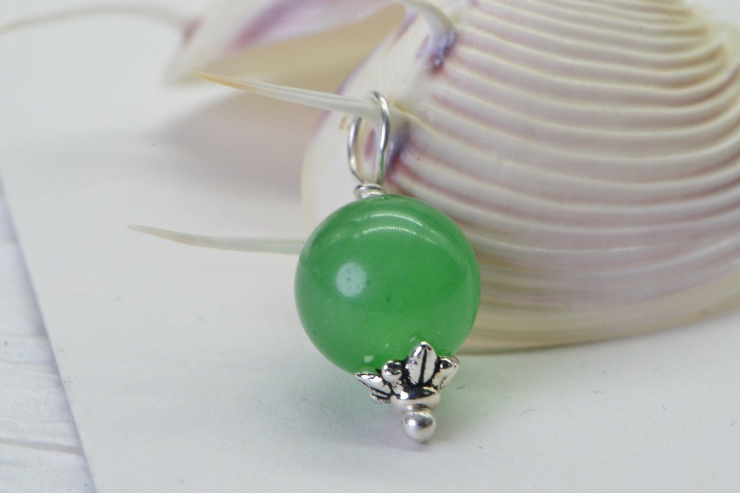 Apple Green Aventurine Pendant: Sterling Silver Charm, 10mm Round