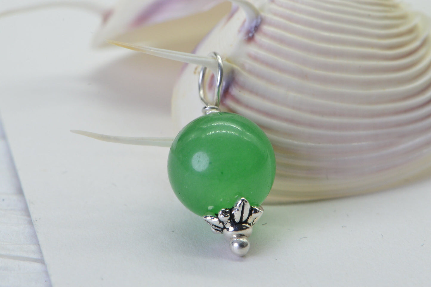 Apple Green Aventurine Pendant: Sterling Silver Charm, 10mm Round