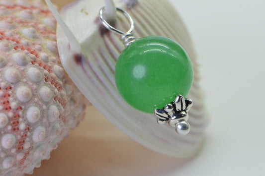 Apple Green Aventurine Pendant: Sterling Silver Charm, 10mm Round