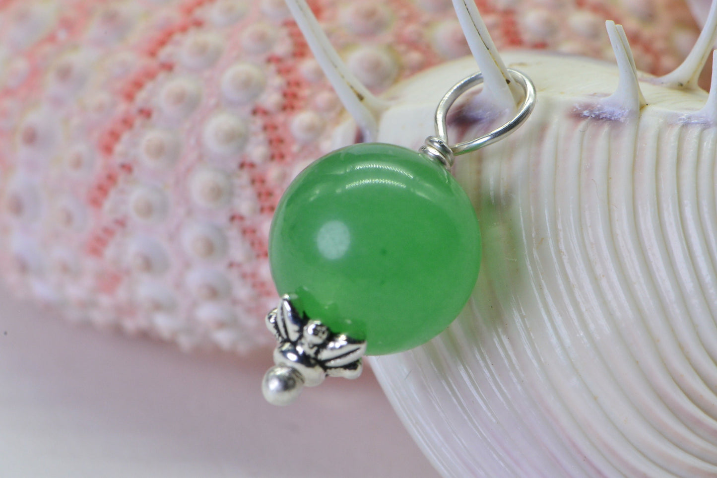 Apple Green Aventurine Pendant: Sterling Silver Charm, 10mm Round