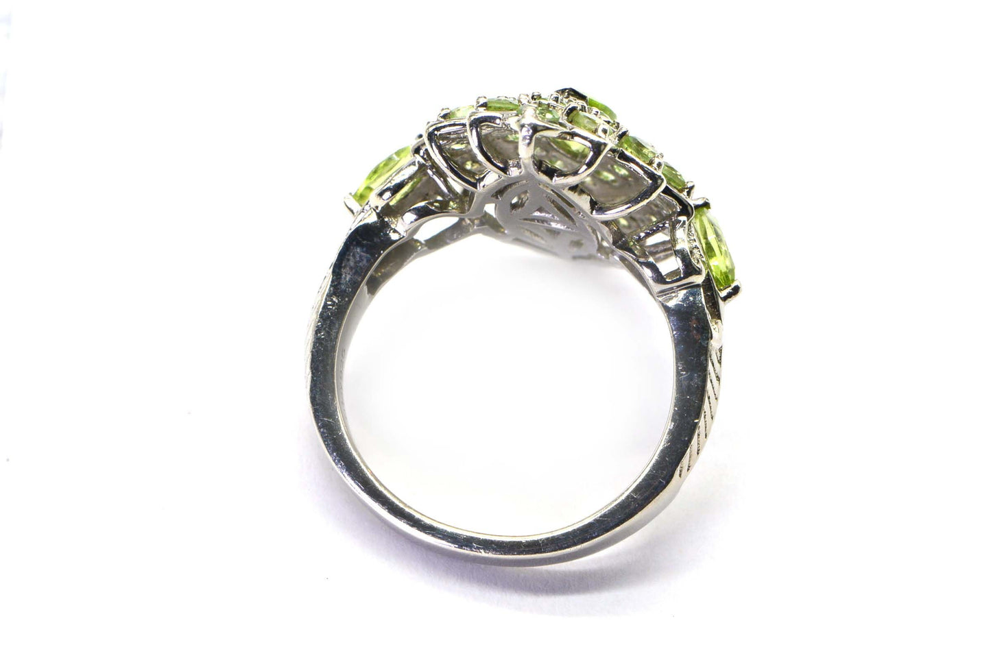 Marquise Peridot & Green Amethyst Cluster Ring - Sterling Silver