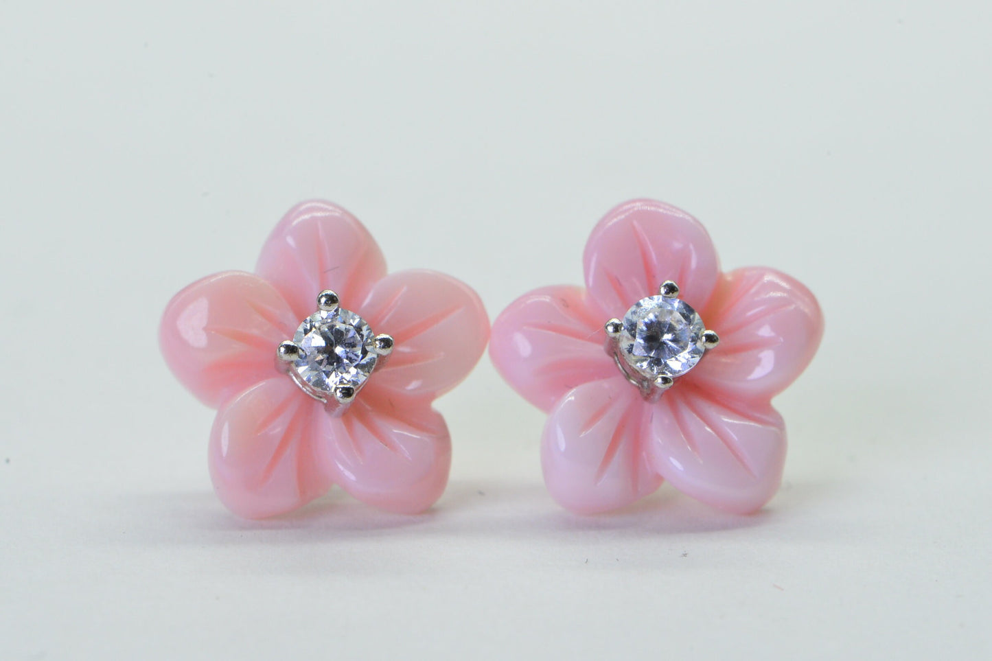 Queen Conch Pink Rose Earrings, Sterling Silver CZ Studs