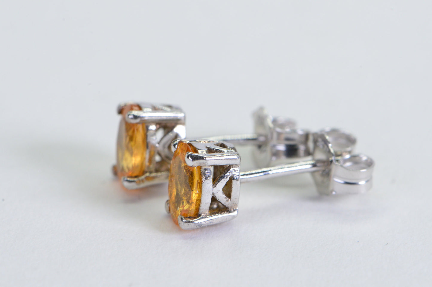 Natural Citrine Bright Yellow Orange Stud Earrings  Oval Facet Sterling Silver Birthstone November