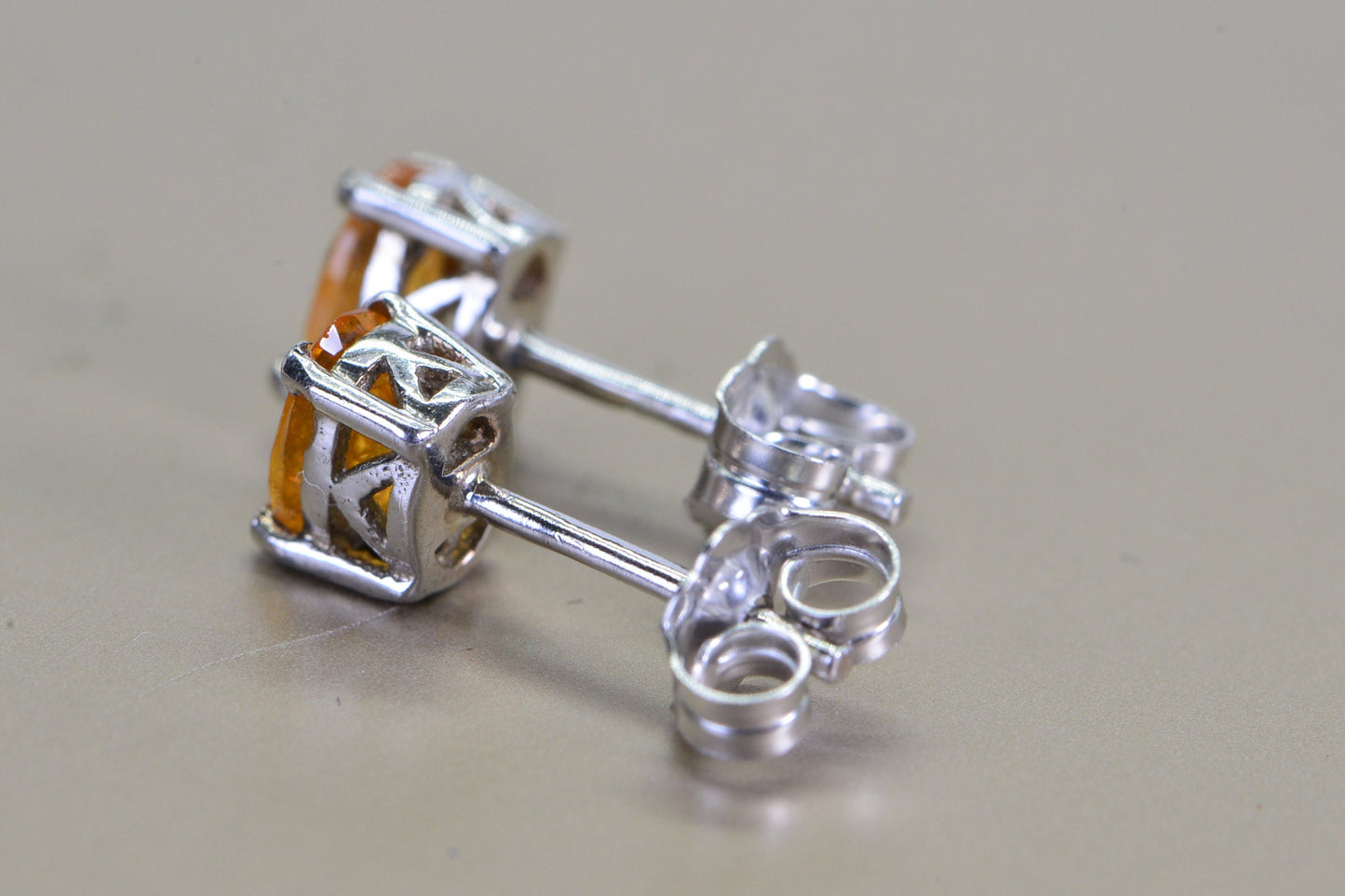 Natural Citrine Bright Yellow Orange Stud Earrings  Oval Facet Sterling Silver Birthstone November