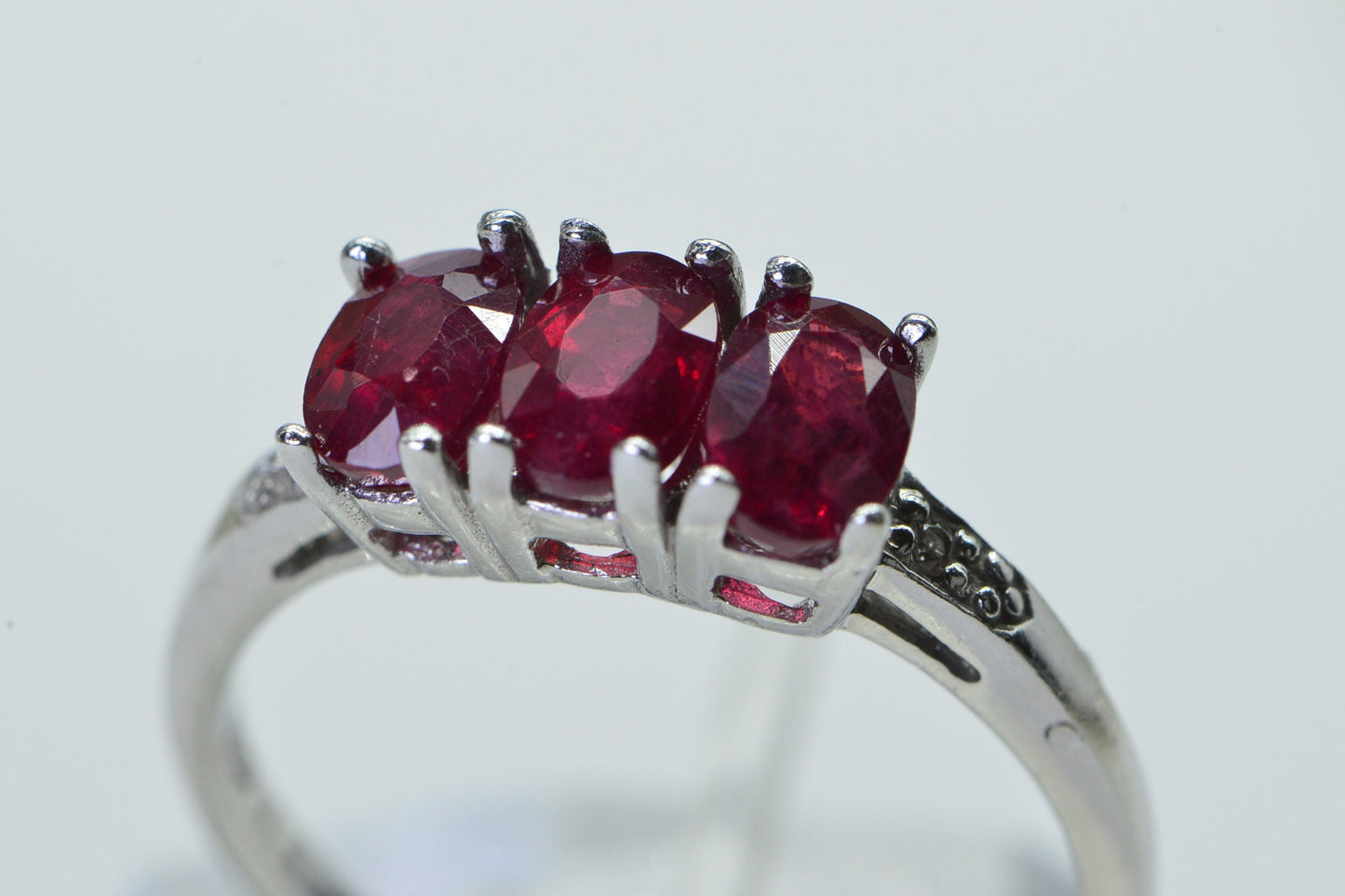 Genuine Ruby Ring Trilogy Engagement Ring Sterling Silver   Birthstone Gemstone