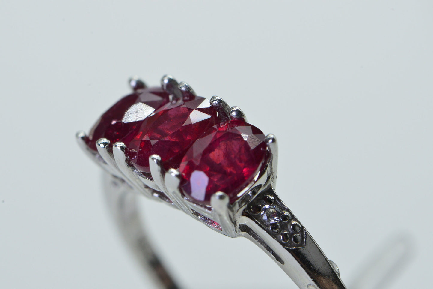 Genuine Ruby Ring Trilogy Engagement Ring Sterling Silver   Birthstone Gemstone