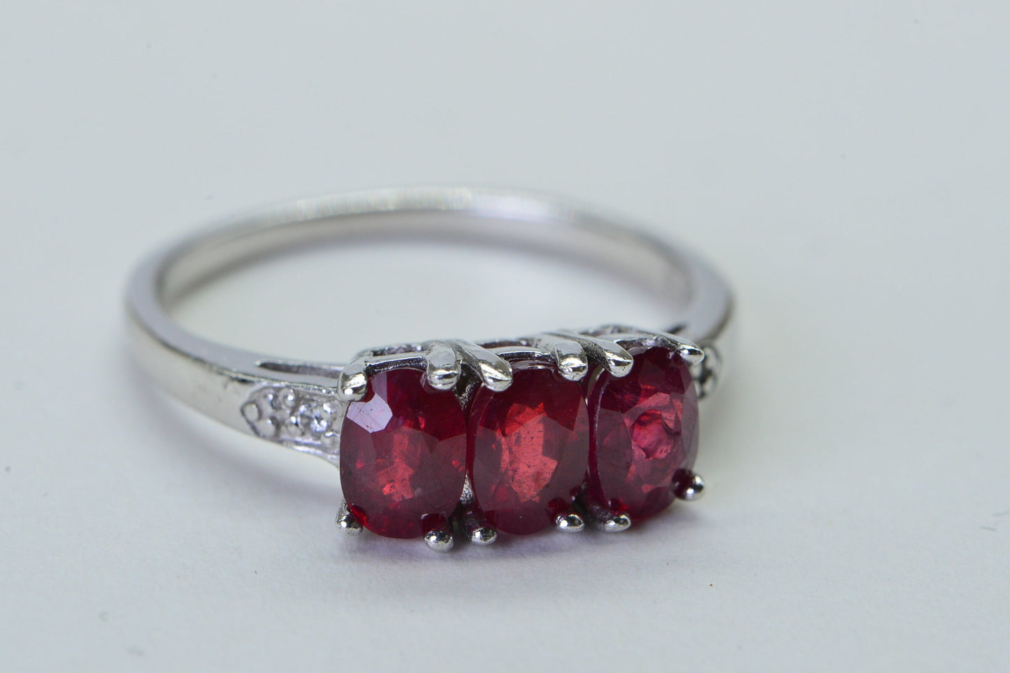 Genuine Ruby Ring Trilogy Engagement Ring Sterling Silver   Birthstone Gemstone